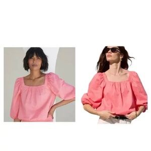 AYR The Midsummer Top Small Pink Puff Sleeve Blouse Bubble Elastic Hem
